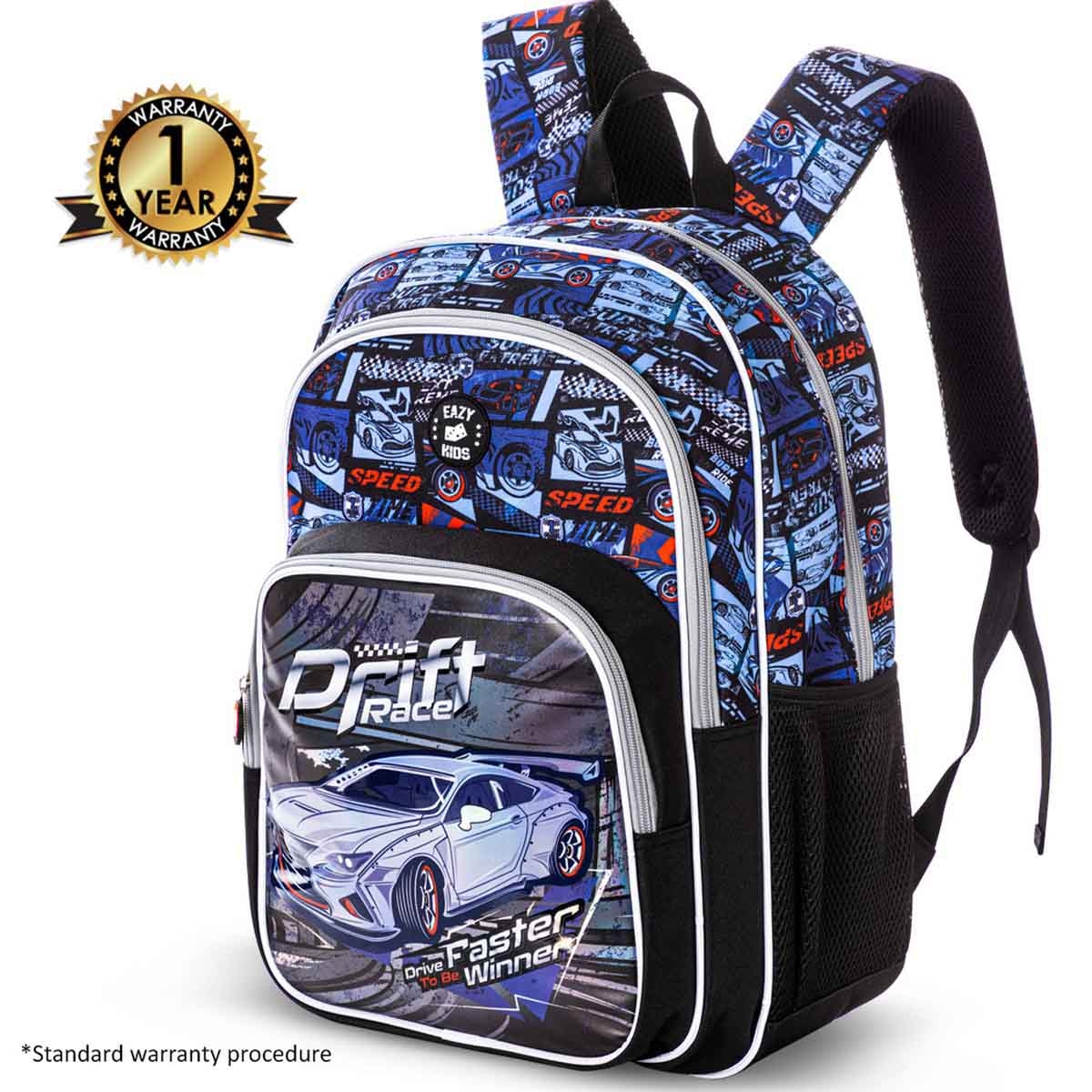 Eazy Kids 18" Car Racing 3-in-1 Backpack with Lunch Bag & Pencil Case