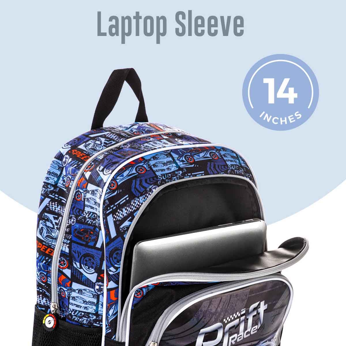 Eazy Kids 18" Car Racing 3-in-1 Backpack with Lunch Bag & Pencil Case