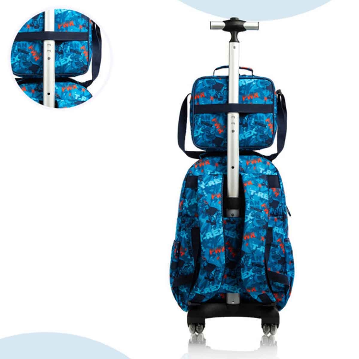 إيزي كيدز مجموعة 4 في 1 حقيبة مدرسية 18 إنش بعجلات بتصميم ديناصور تي ريكس مع زجاجة ماء تريتان 420 مل وحقيبة غداء وحقيبة أقلام