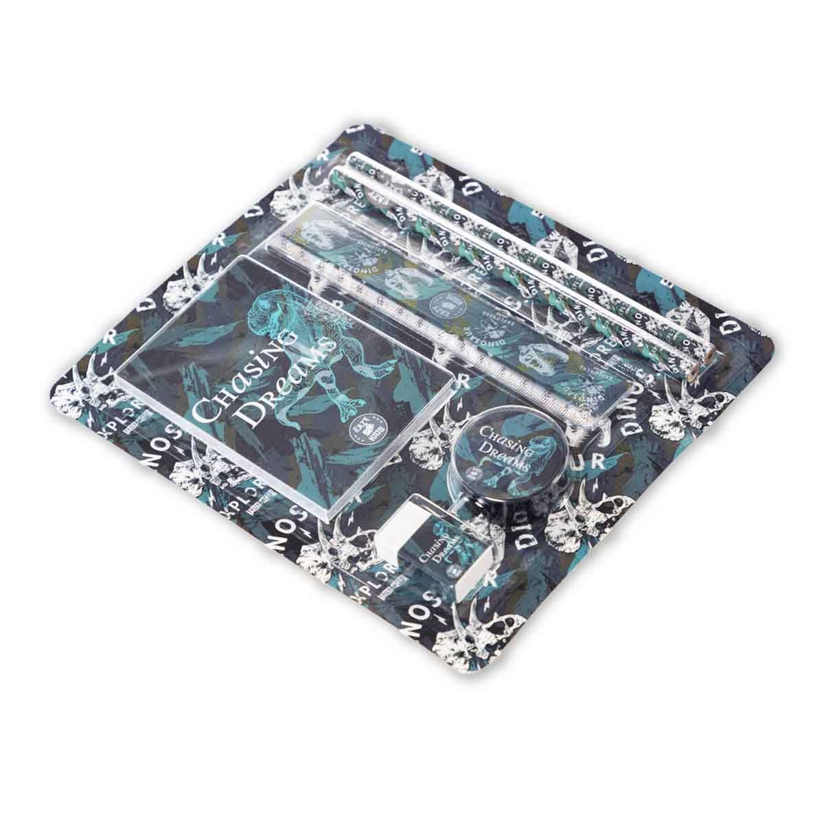 إيزي كيدز حقيبة ظهر 8 في 1 مقاس 18 إنش بتصميم تي ريكس مع حقيبة غداء ومقلمة