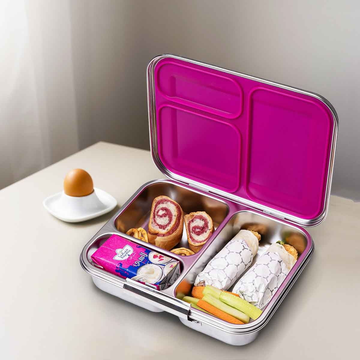 إيزي كيدز صندوق غداء بنتو ستانلس ستيل بثلاثة أقسام باللون الوردي