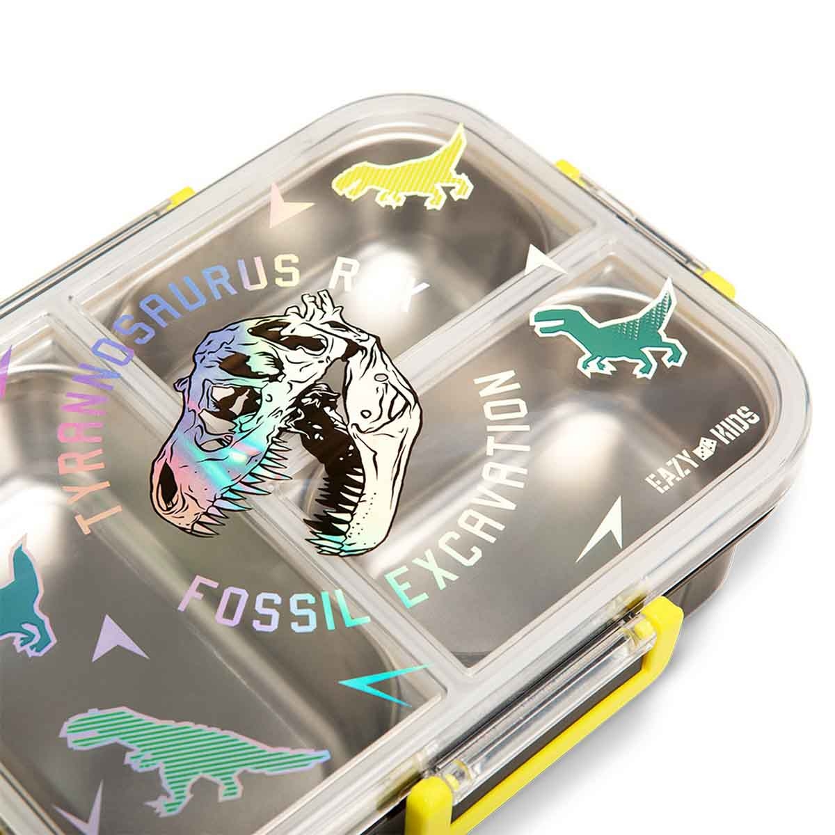 إيزي كيدز صندوق غداء بنتو من ستانلس ستيل بسعة 800 مل بثلاثة أقسام بتصميم تي ريكس