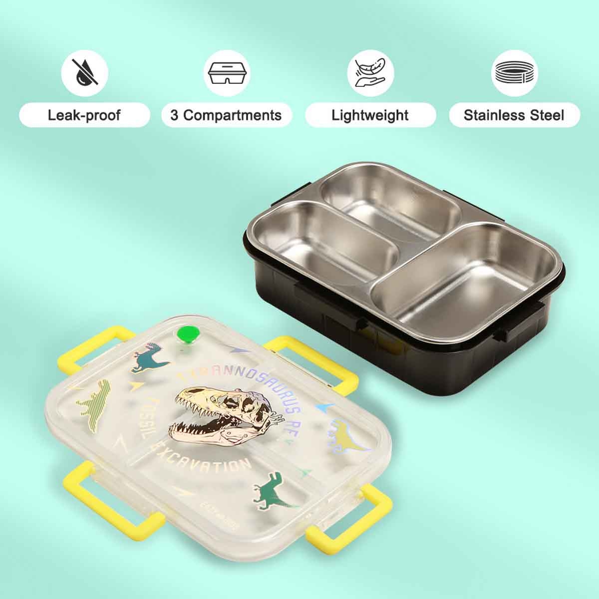 إيزي كيدز صندوق غداء بنتو من ستانلس ستيل بسعة 800 مل بثلاثة أقسام بتصميم تي ريكس