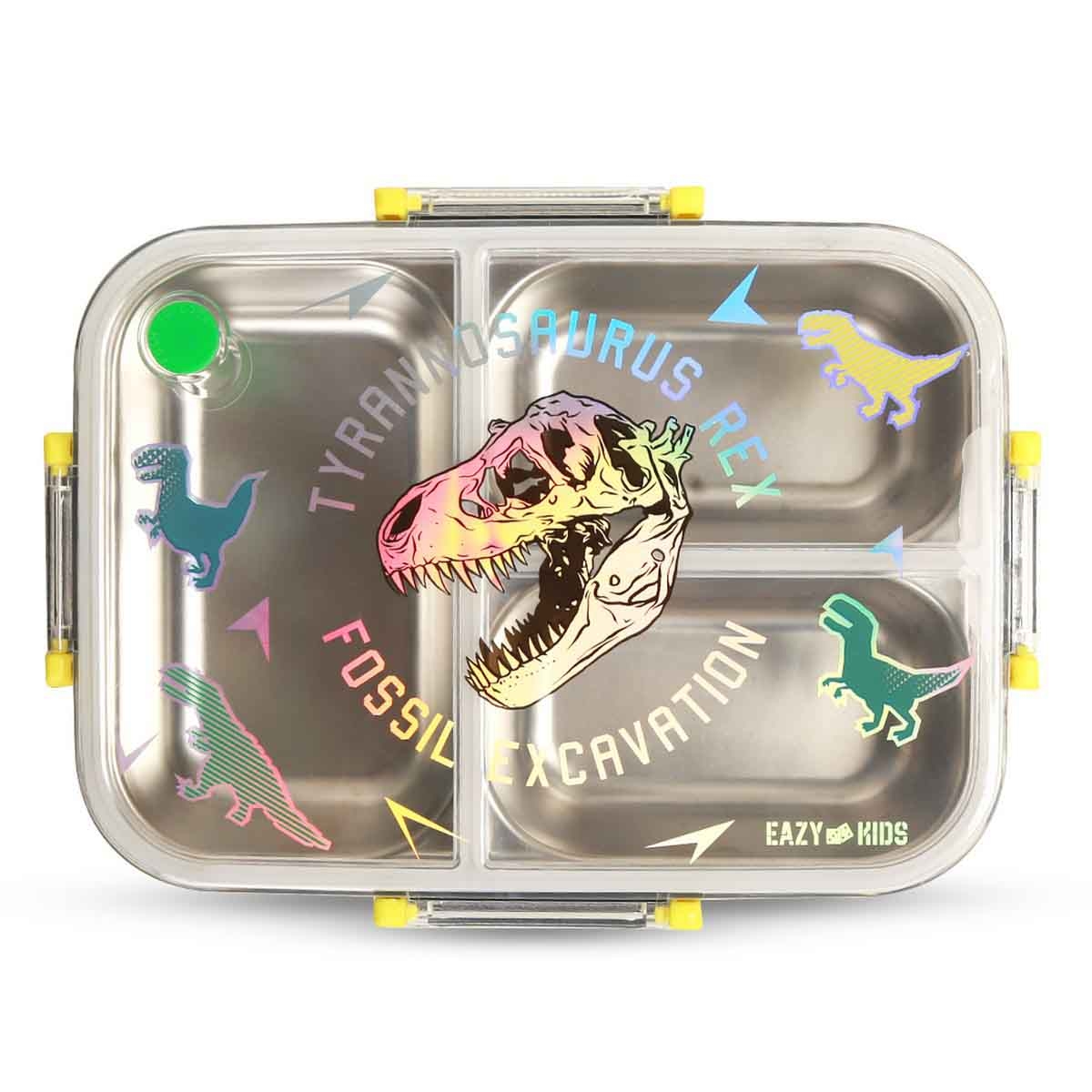 إيزي كيدز صندوق غداء بنتو من ستانلس ستيل بسعة 800 مل بثلاثة أقسام بتصميم تي ريكس