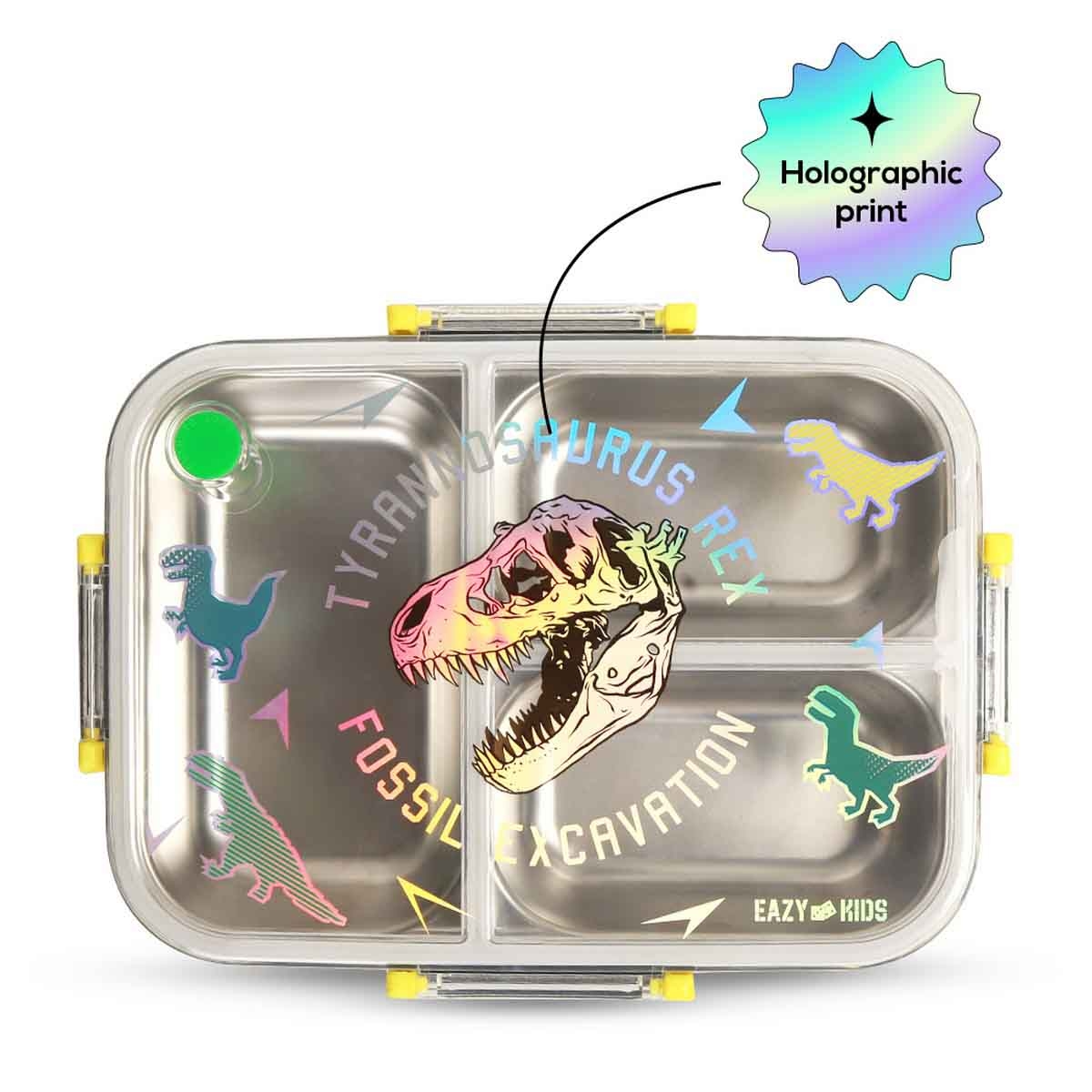 إيزي كيدز صندوق غداء بنتو من ستانلس ستيل بسعة 800 مل بثلاثة أقسام بتصميم تي ريكس