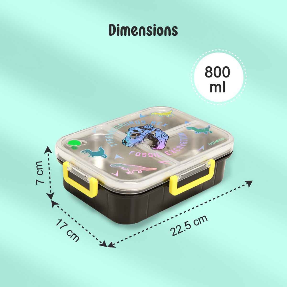 إيزي كيدز صندوق غداء بنتو من ستانلس ستيل بسعة 800 مل بثلاثة أقسام بتصميم تي ريكس