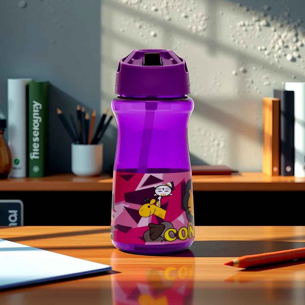 إيزي كيدز زجاجة ماء 500 مل بنفسجي مع شفاط للجنسين، 3-4 سنوات