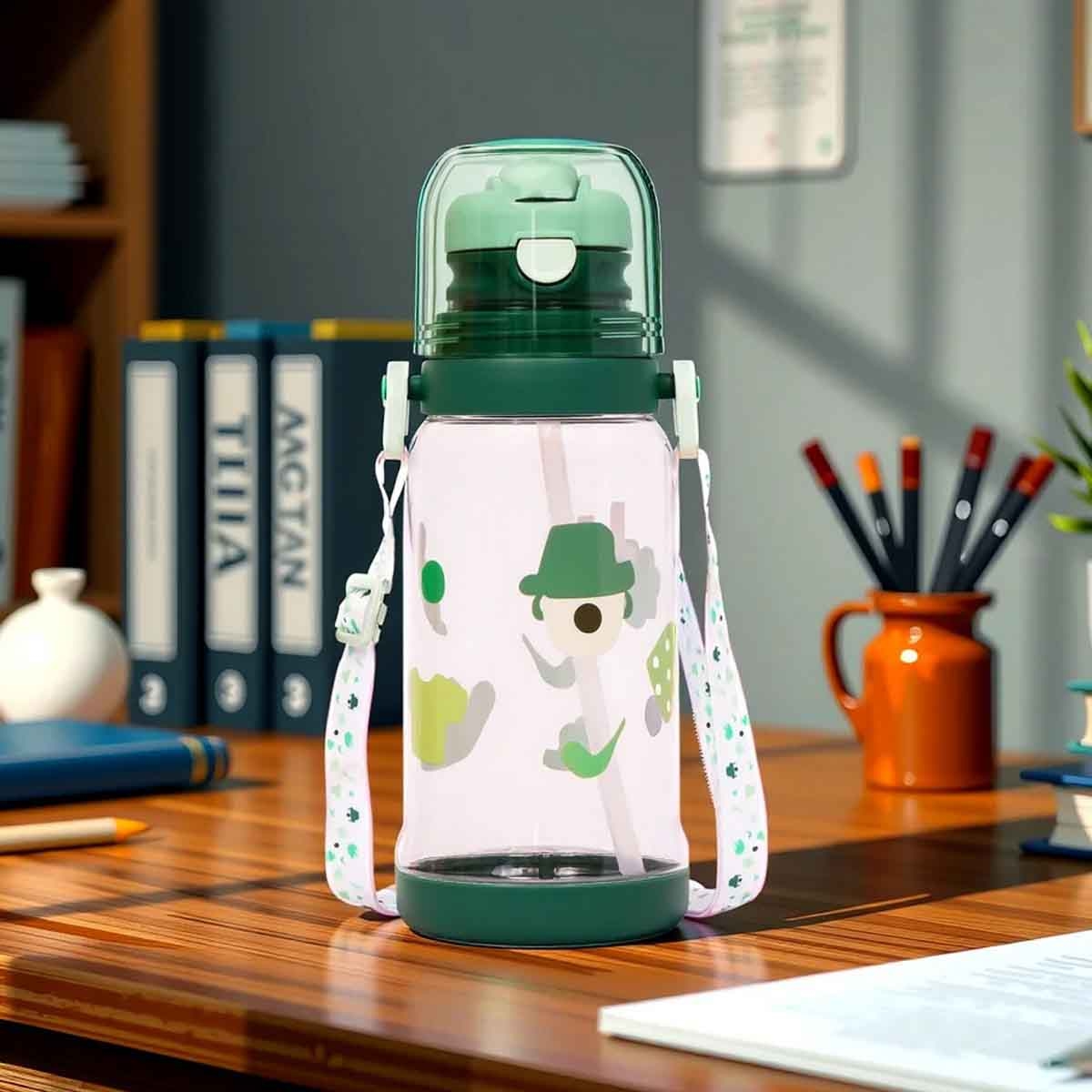 Eazy Kids 600ml Green Water Bottle with Straw Unisex, 3-4 Years