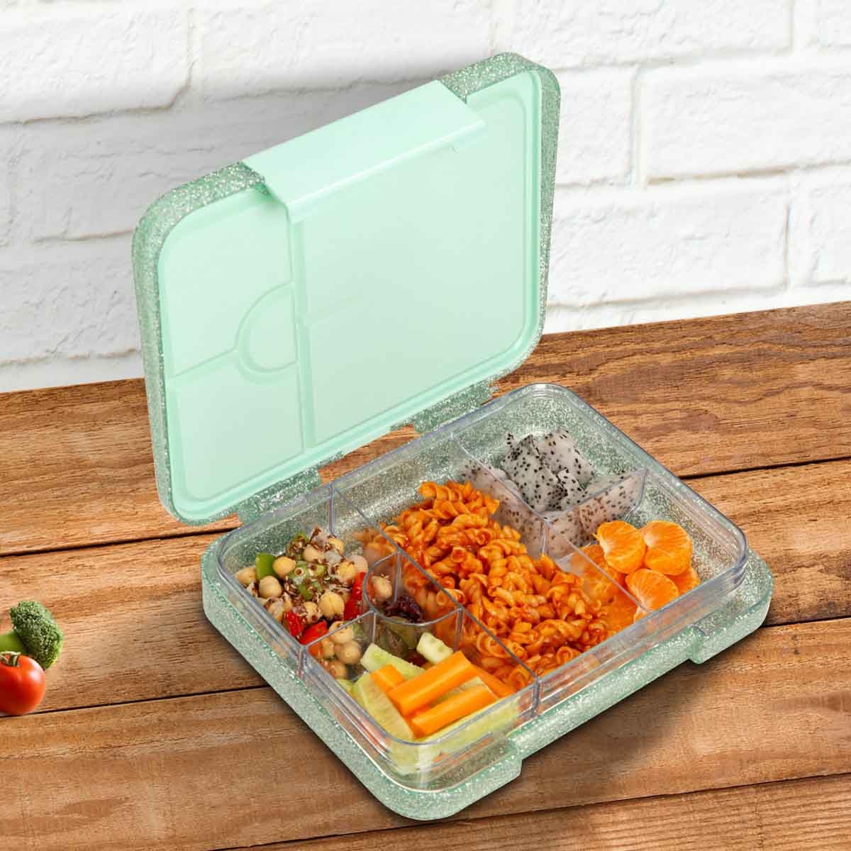 إيزي كيدز صندوق غداء بنتو قابل للتقسيم 6 و4 أقسام بسعة 1160 مل بتصميم غليتر مع حقيبة غداء