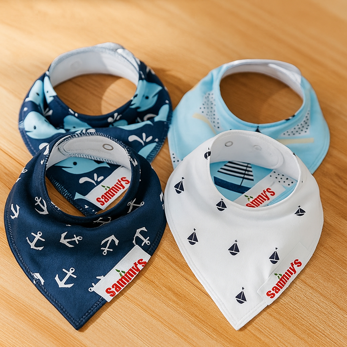 إيزي كيدز طقم مريلة بندانا بطبعة سفن مرساة للأطفال من عمر 0 إلى 2 سنة، مجموعة من 4