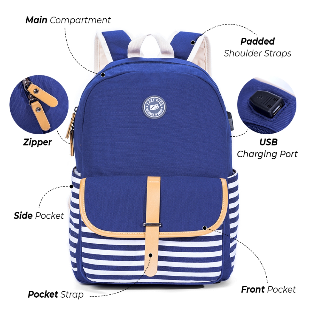 Eazy Kids Blue Classic School Bag Unisex, 3-4 Years