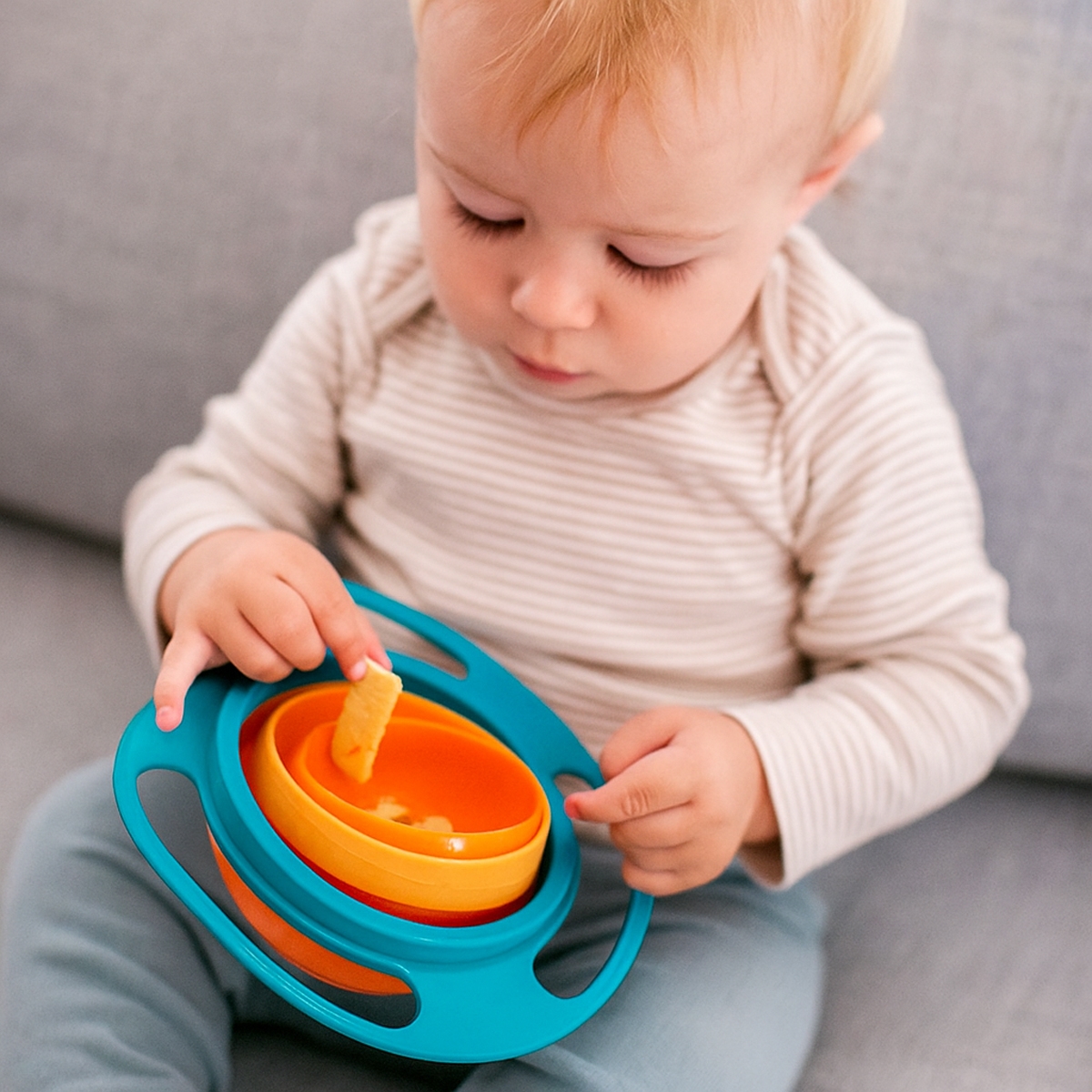 Eazy Kids Blue Gyro Spill Proof Bowl with Lid Toddler, 0-2 Years