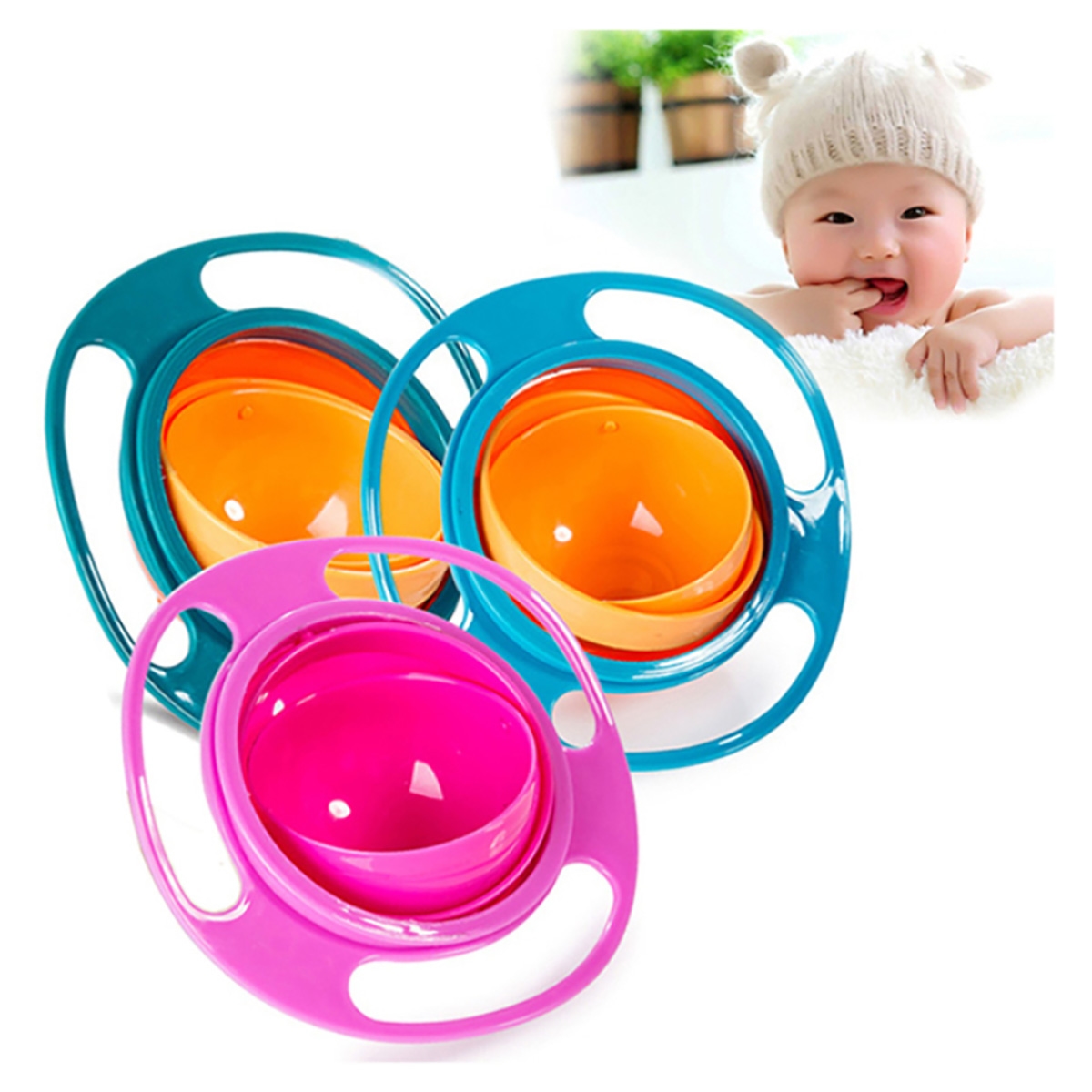 Eazy Kids Blue Gyro Spill Proof Bowl with Lid Toddler, 0-2 Years