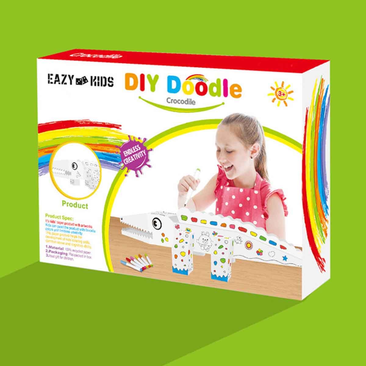 Eazy Kids Crocodile DIY Doodle Coloring Kit with 6 Sketch Pens