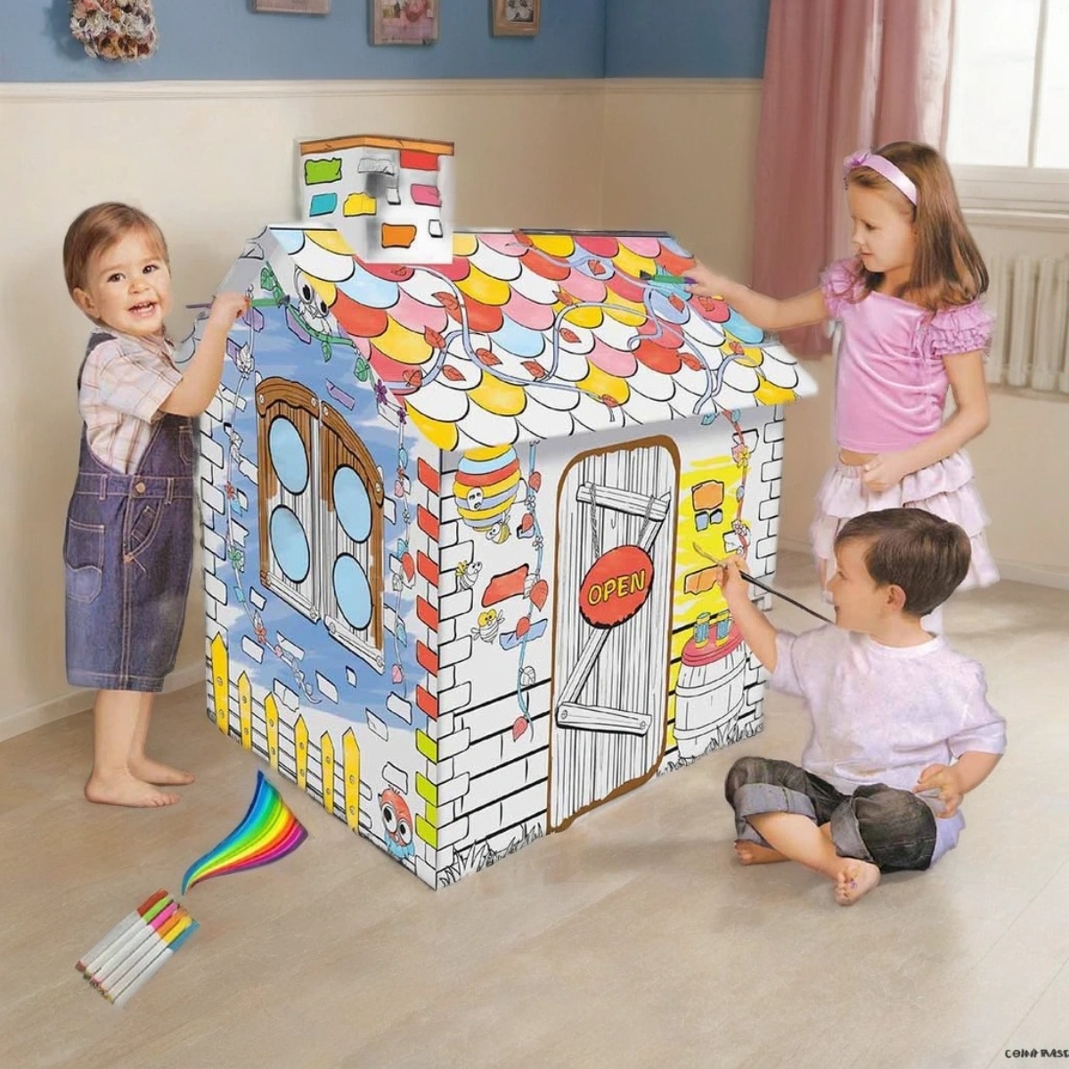 إيزي كيدز طقم تلوين بيت الخوص للجنسين من عمر 3 إلى 4 سنوات