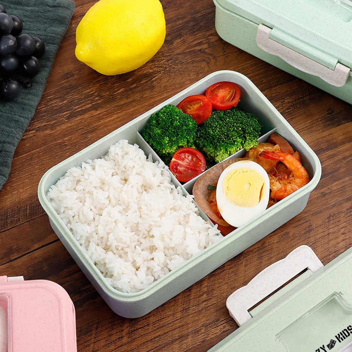 Eazy Kids Green 1000ml Wheat Straw Leakproof Eco Bento Lunch Box Unisex, 13+ Years