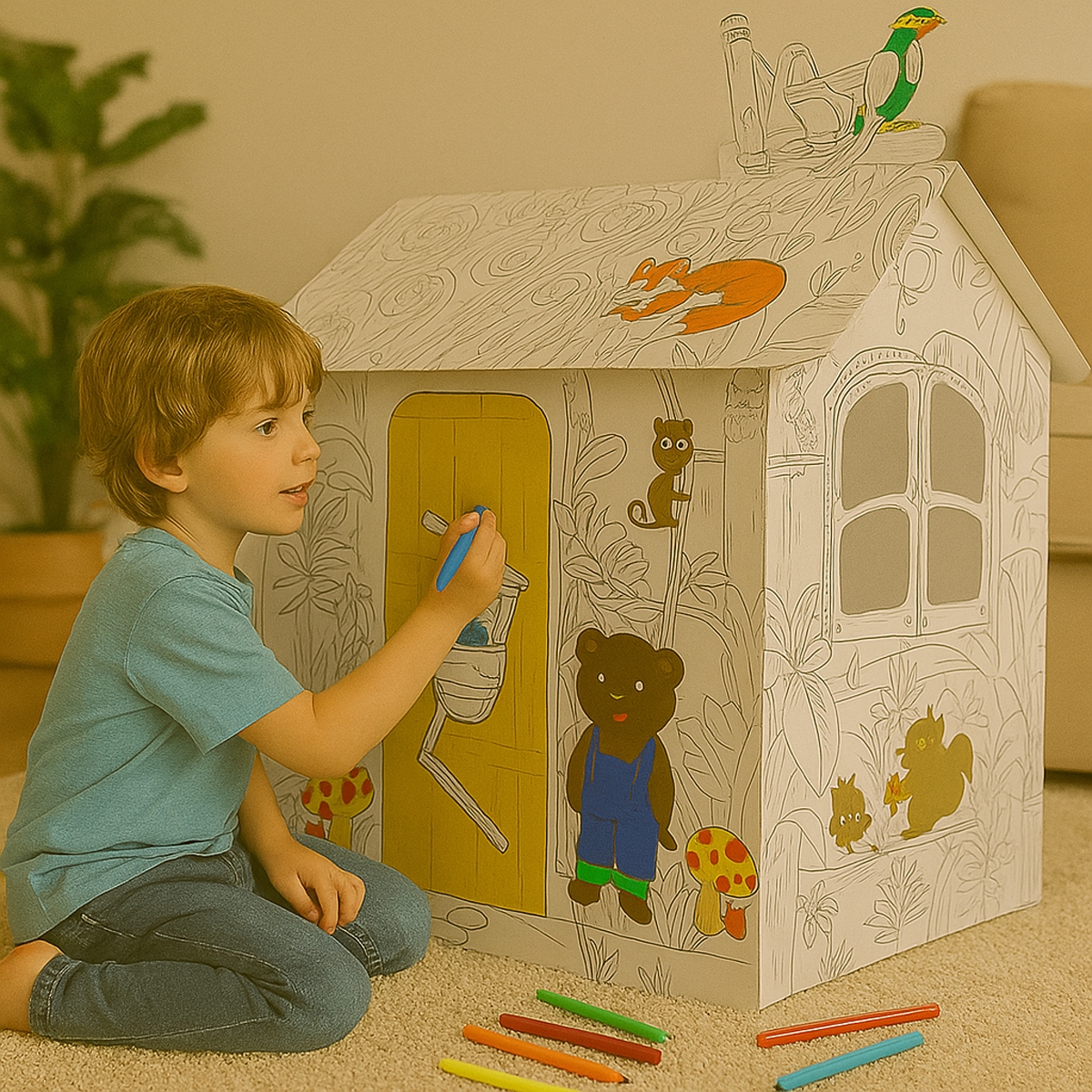 Eazy Kids Jungle House DIY Doodle Coloring Art Kit Unisex, 3-4 Years