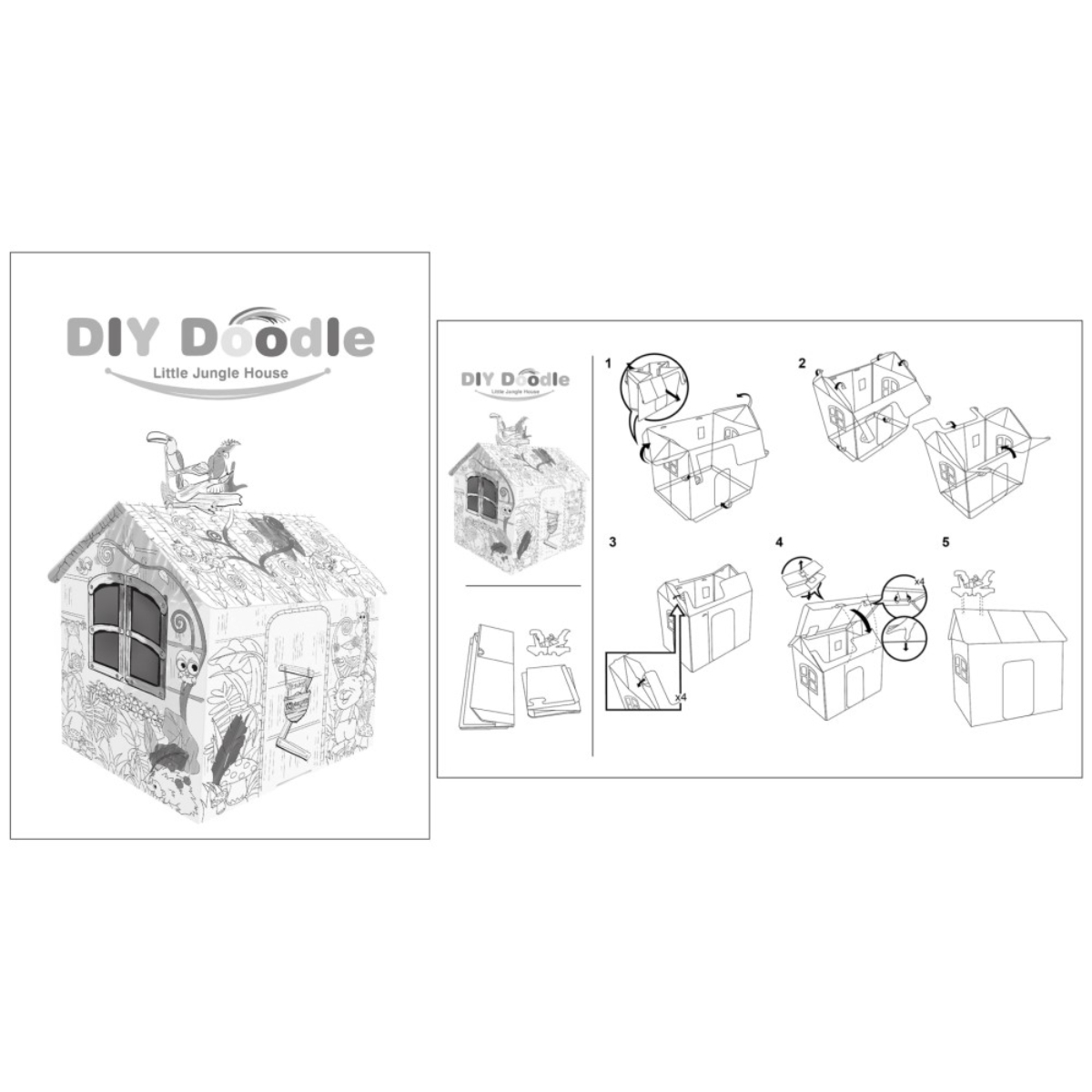 Eazy Kids Jungle House DIY Doodle Coloring Art Kit Unisex, 3-4 Years