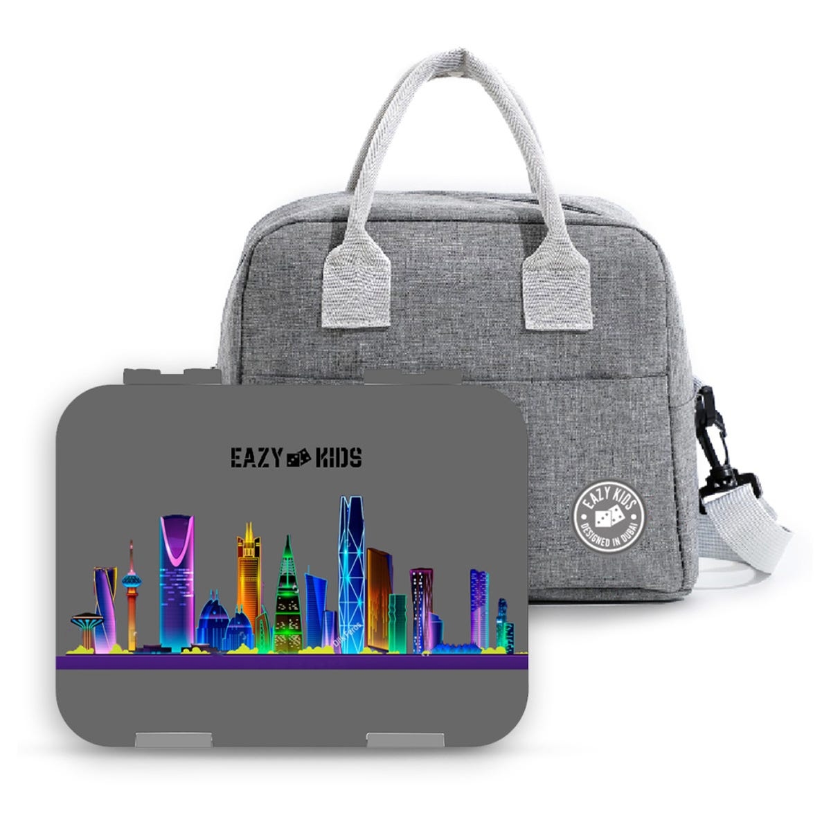 Eazy Kids Love Riyadh Grey Bento Boxes with Insulated Lunch Bag Combo Unisex, 13+ Years, Pack of 2