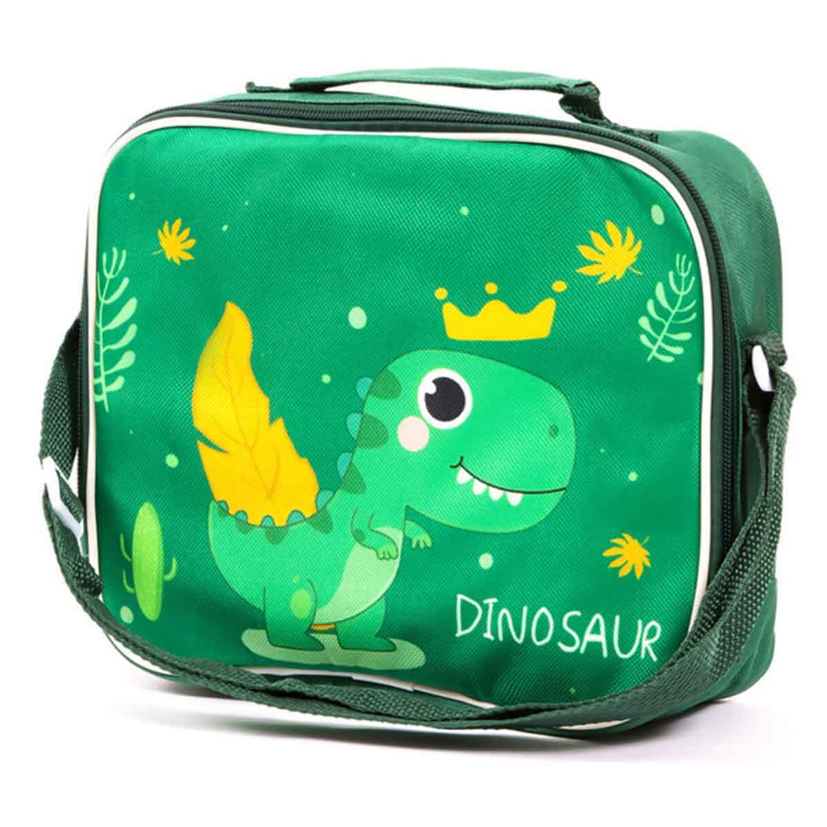 Eazy Kids Dino Green Lunch Box & Water Bottle with Bag