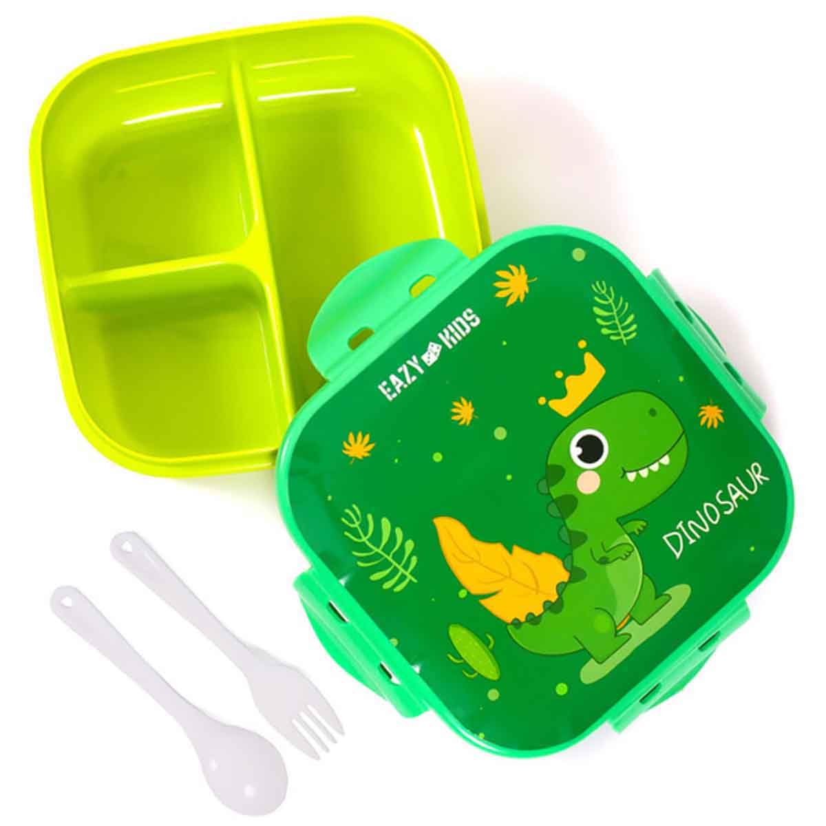 Eazy Kids Dino Green Lunch Box & Water Bottle with Bag