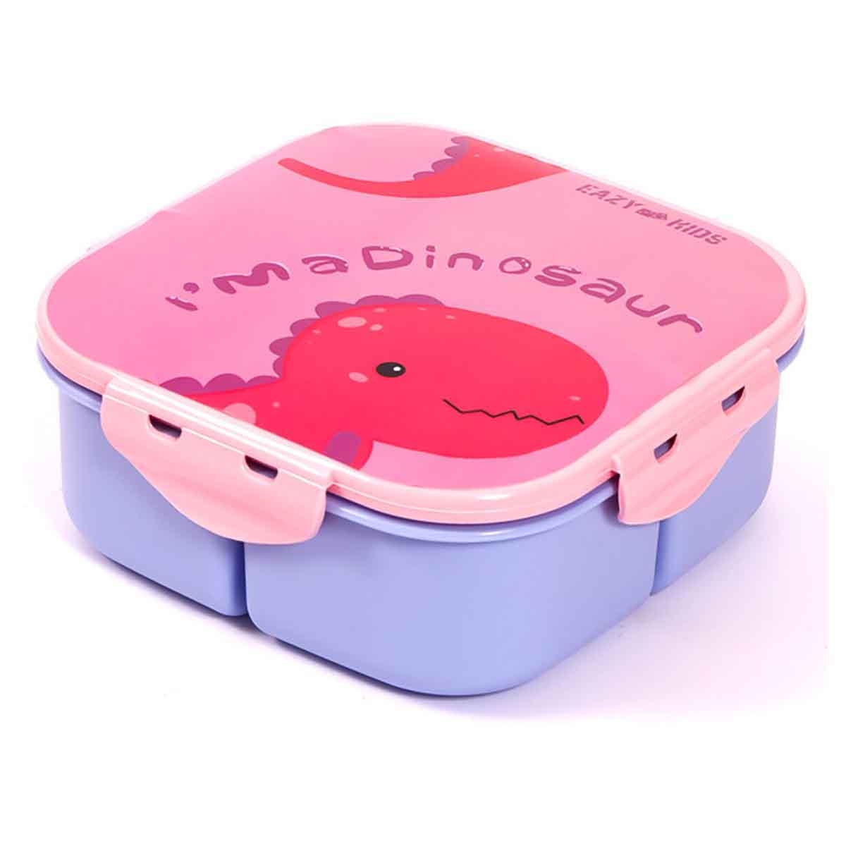 Eazy Kids Dino Pink Lunch Box & Water Bottle with Bag