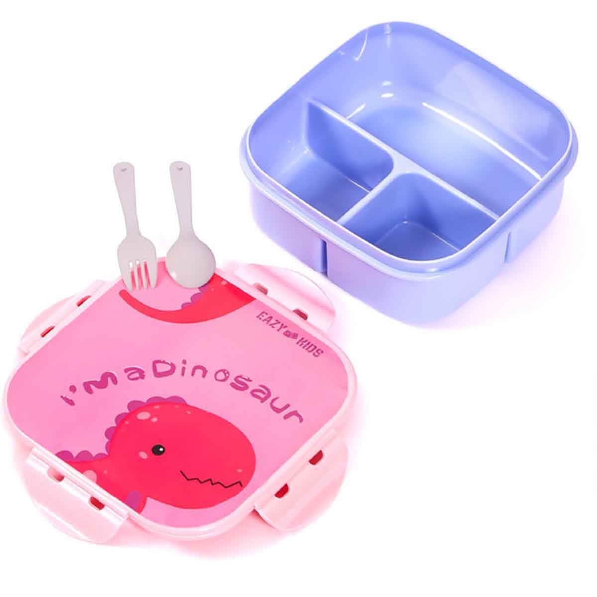 Eazy Kids Dino Pink Lunch Box & Water Bottle with Bag