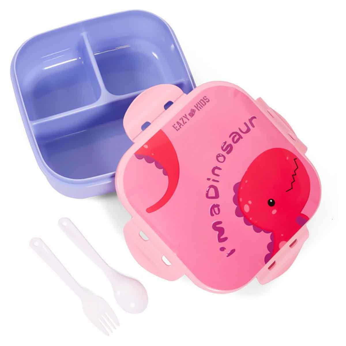 Eazy Kids Dino Pink Lunch Box & Water Bottle with Bag