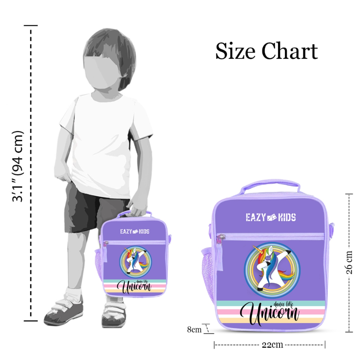 Eazy Kids Purple Unicorn Bento Lunch Bag Unisex, 3-4 Years