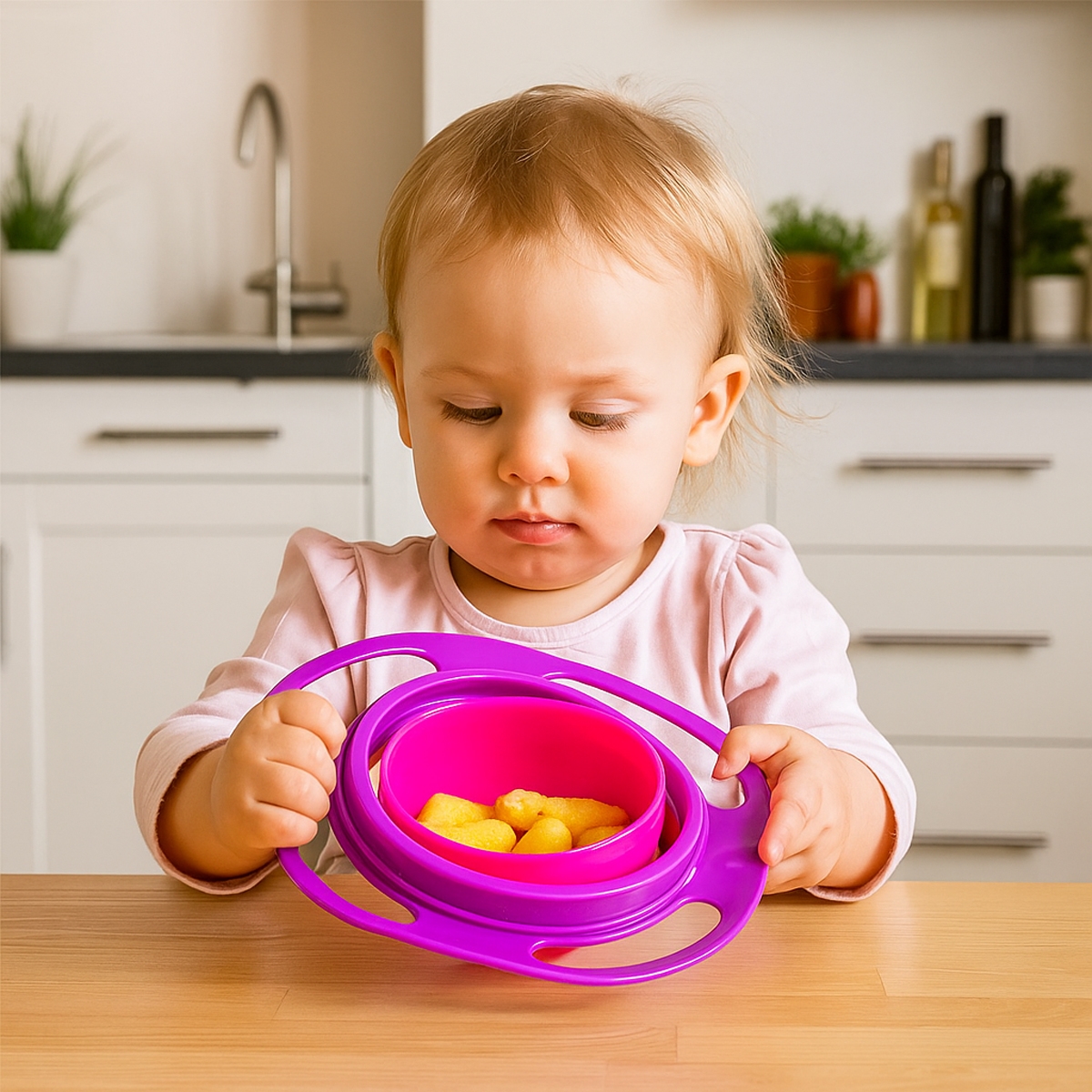 Eazy Kids Red Gyro Spill Proof Bowl with Lid Toddler, 0-2 Years