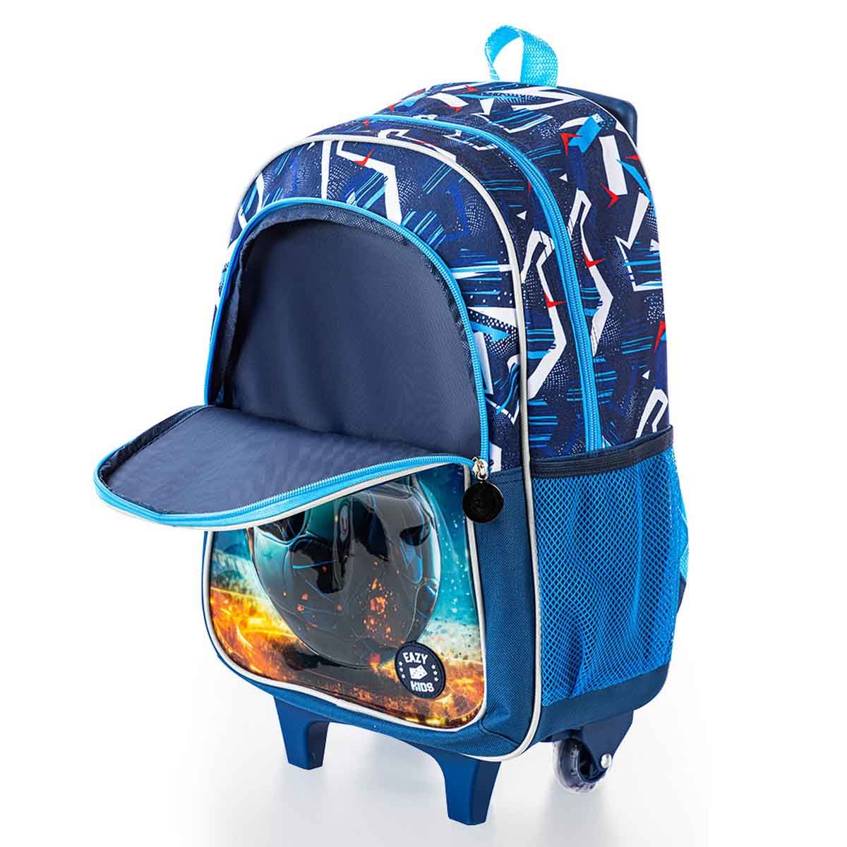 إيزي كيدز حقيبة مدرسية 5 في 1 مقاس 16 إنش بتصميم كرة القدم مع عربة
