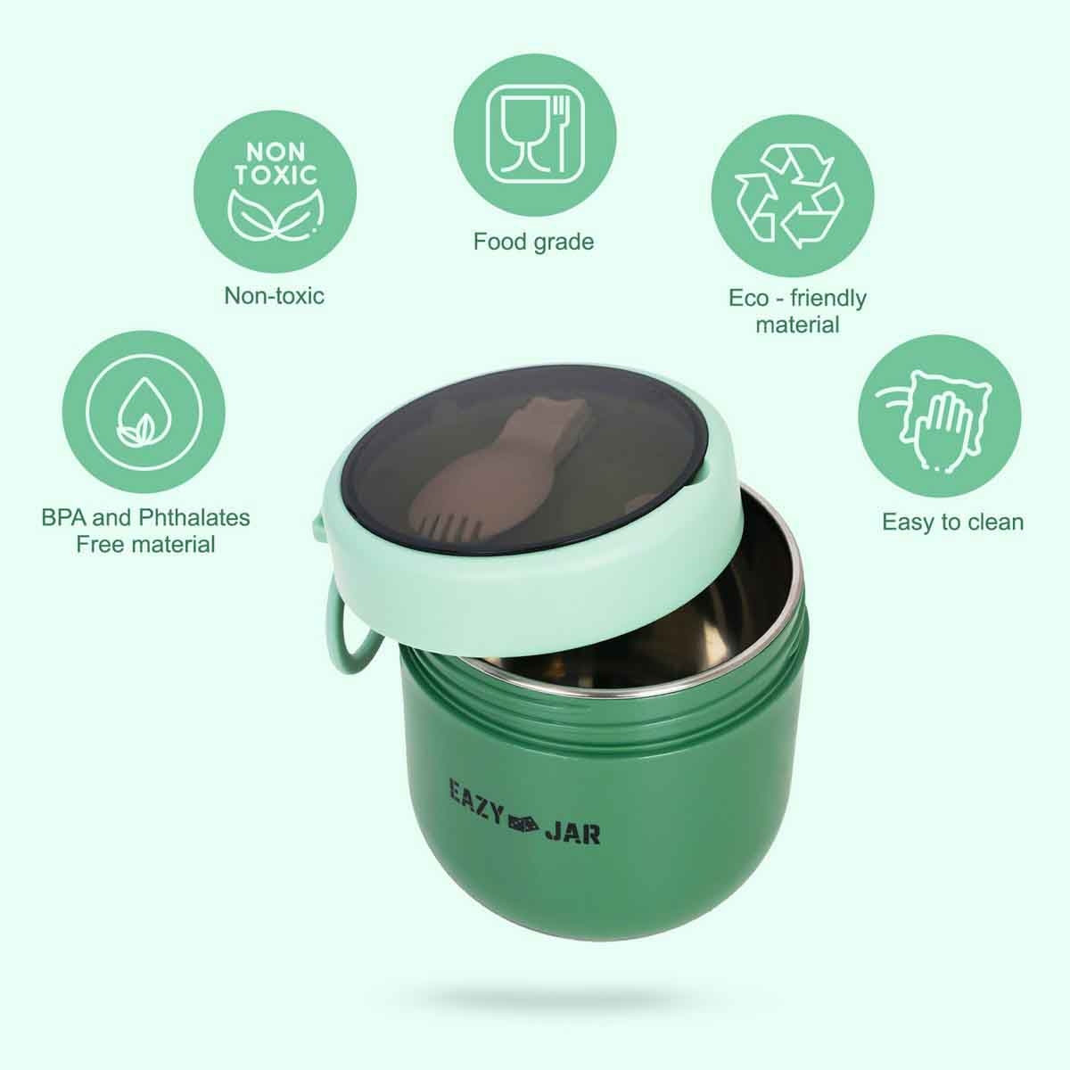 إيزي كيدز صندوق غداء ستانلس ستيل باللون الأخضر مع ملعقة قابلة للطي