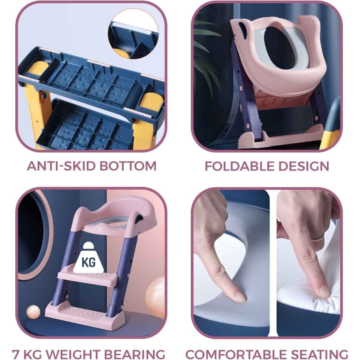 Eazy Kids Blue Step Stool Foldable Potty Trainer Seat