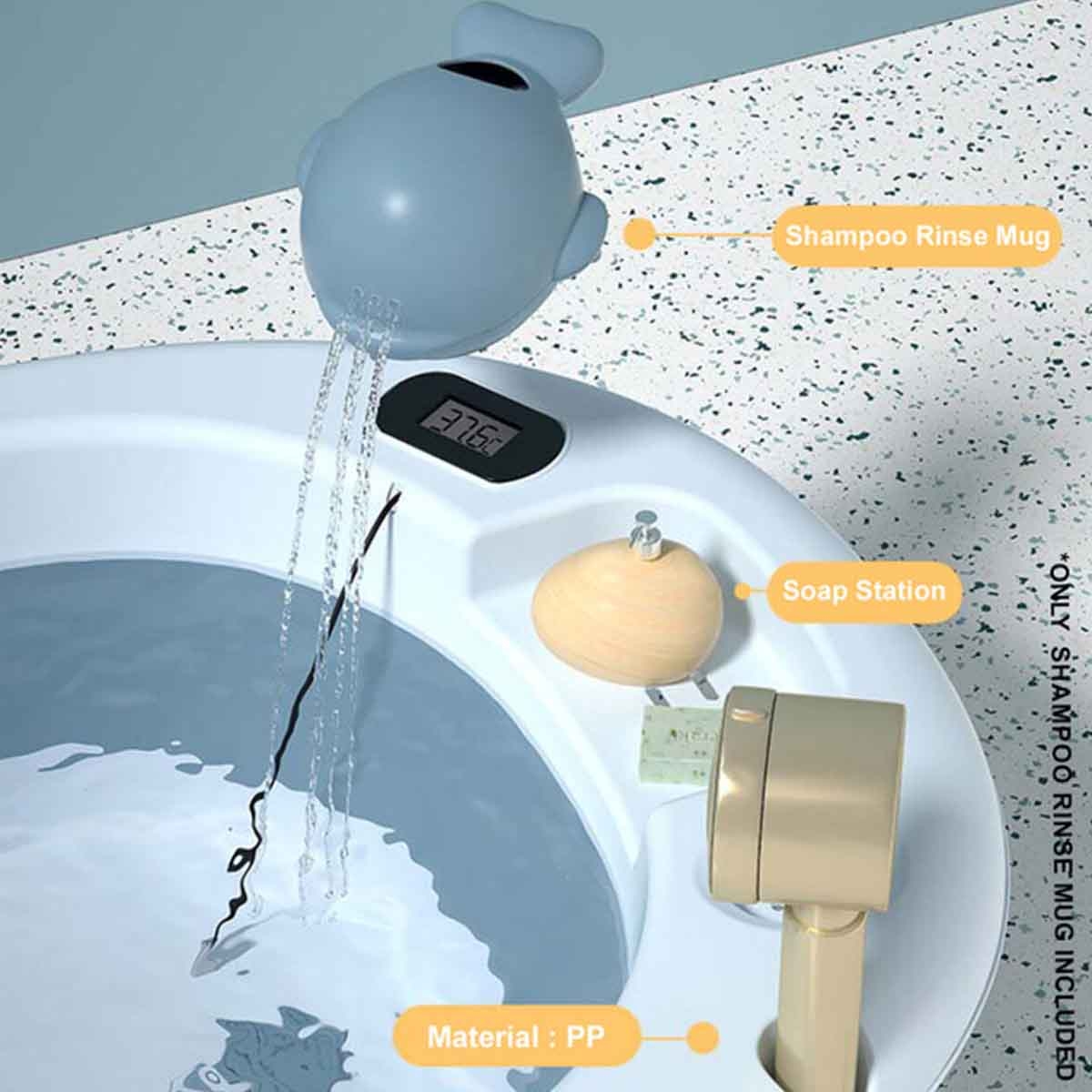 إيزي كيدز حوض استحمام قابل للطي باللون الأزرق مع مقياس حرارة وكوب غسل رأس الرضيع