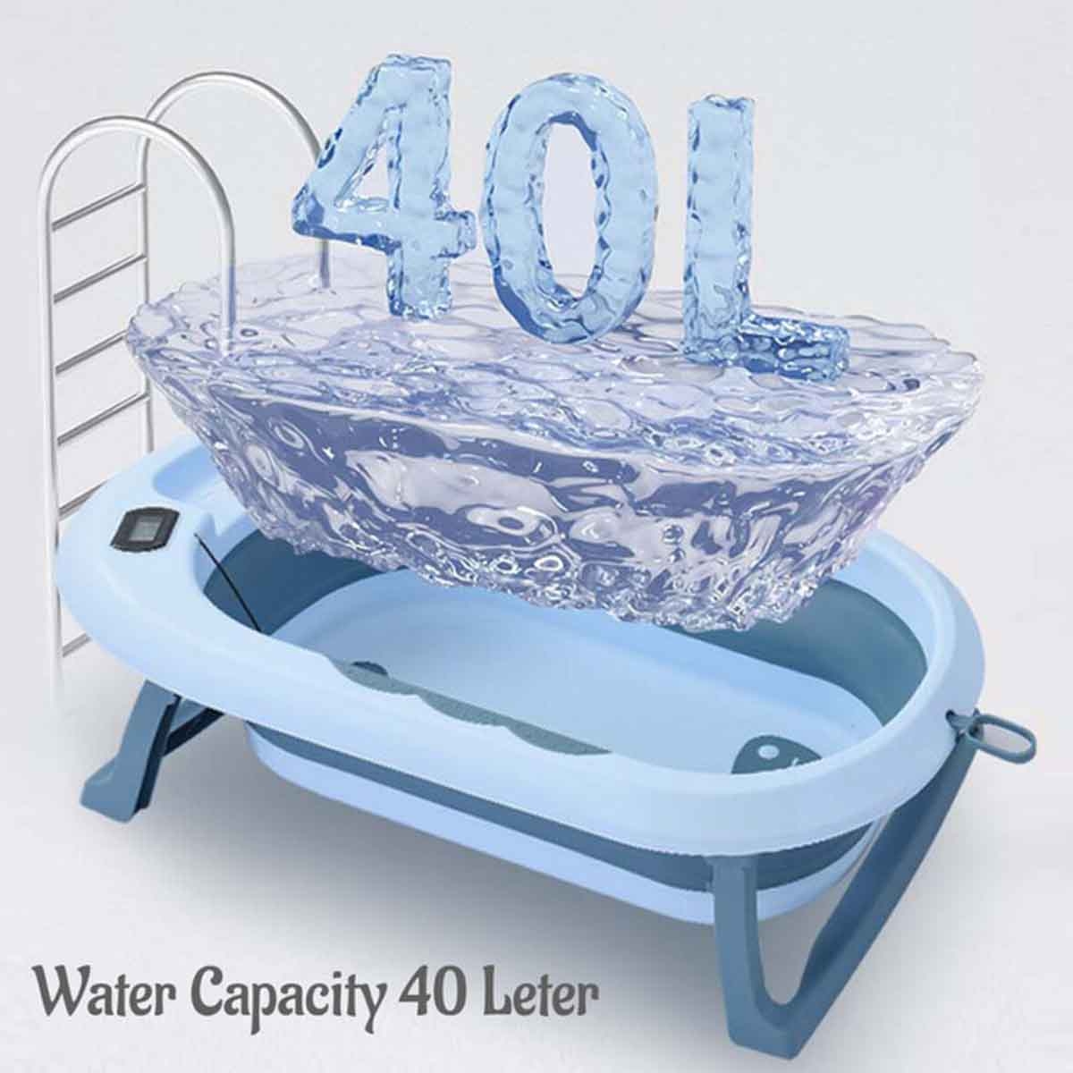 إيزي كيدز حوض استحمام قابل للطي باللون الأزرق مع مقياس حرارة وكوب غسل رأس الرضيع