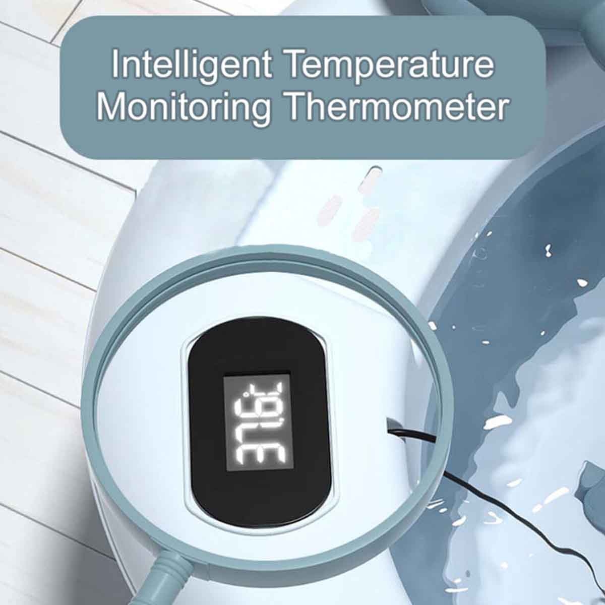 إيزي كيدز حوض استحمام قابل للطي باللون الأزرق مع مقياس حرارة وكوب غسل رأس الرضيع