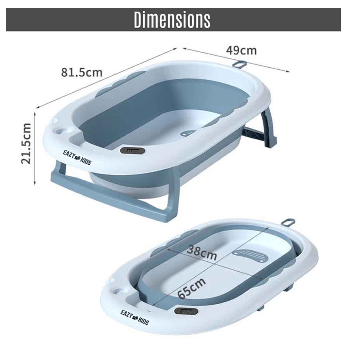 إيزي كيدز حوض استحمام قابل للطي باللون الأزرق مع مقياس حرارة وكوب غسل رأس الرضيع