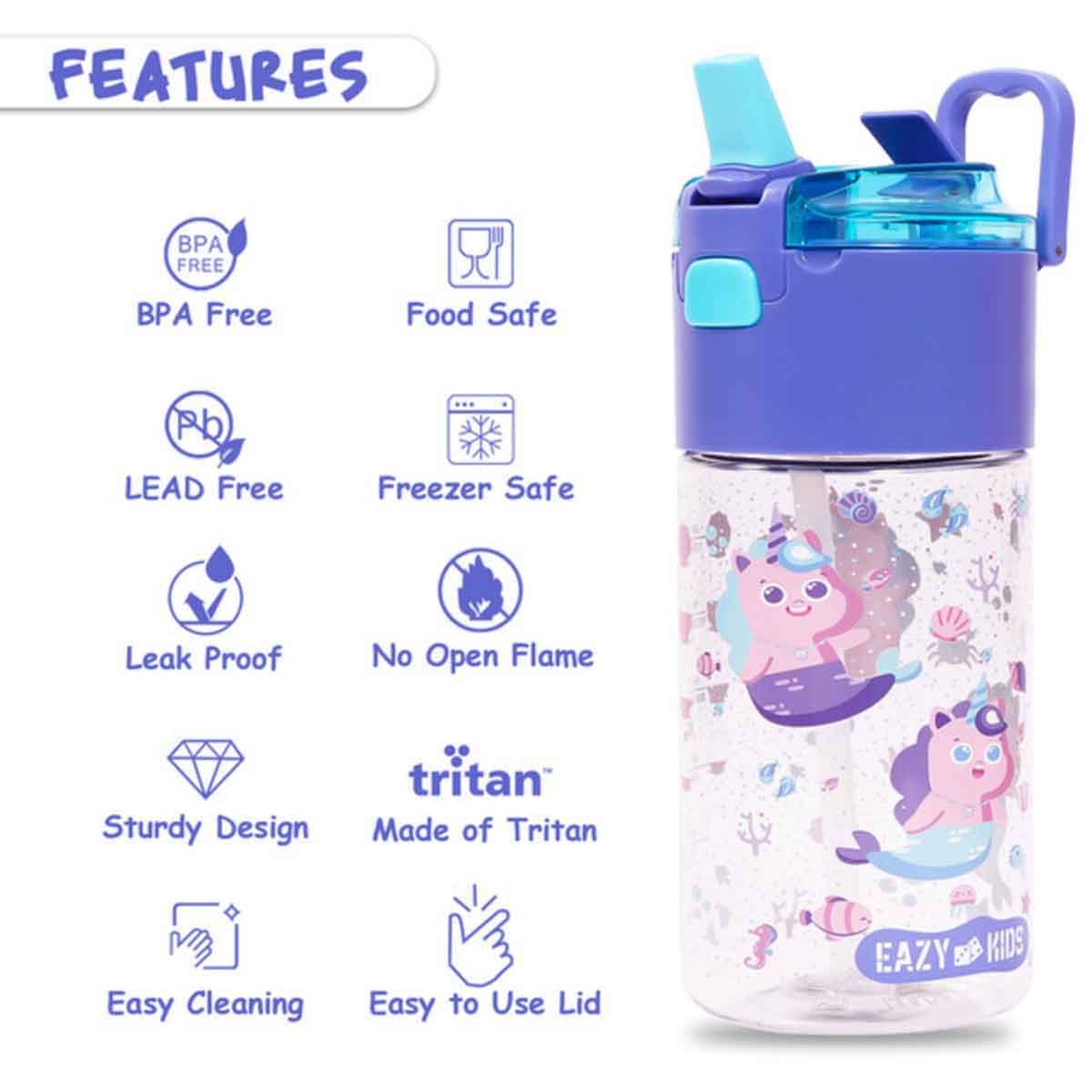إيزي كيدز زجاجة ماء تريتان 450 مل بحورية البحر بنفسجي مع صندوق وجبات