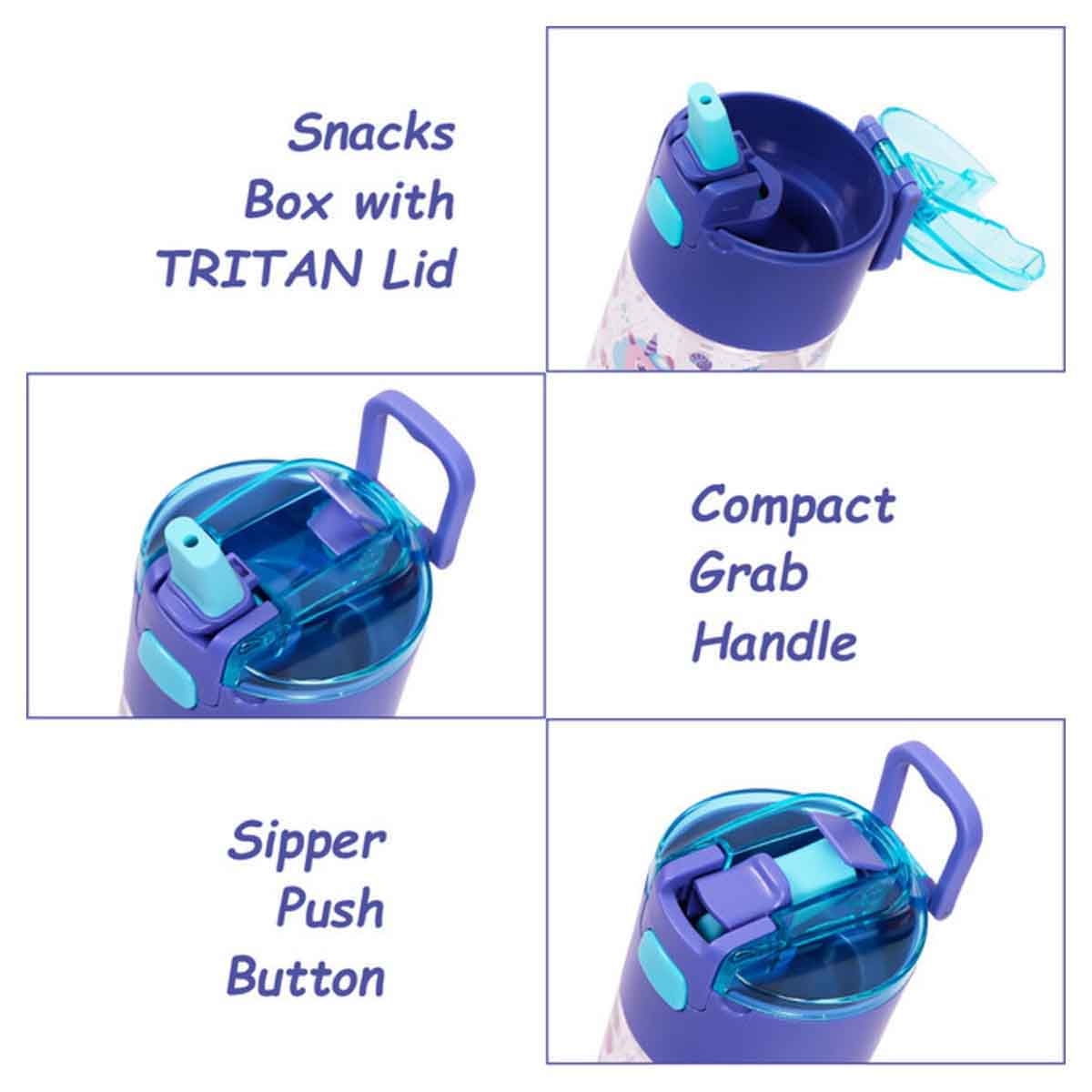 إيزي كيدز زجاجة ماء تريتان 450 مل بحورية البحر بنفسجي مع صندوق وجبات