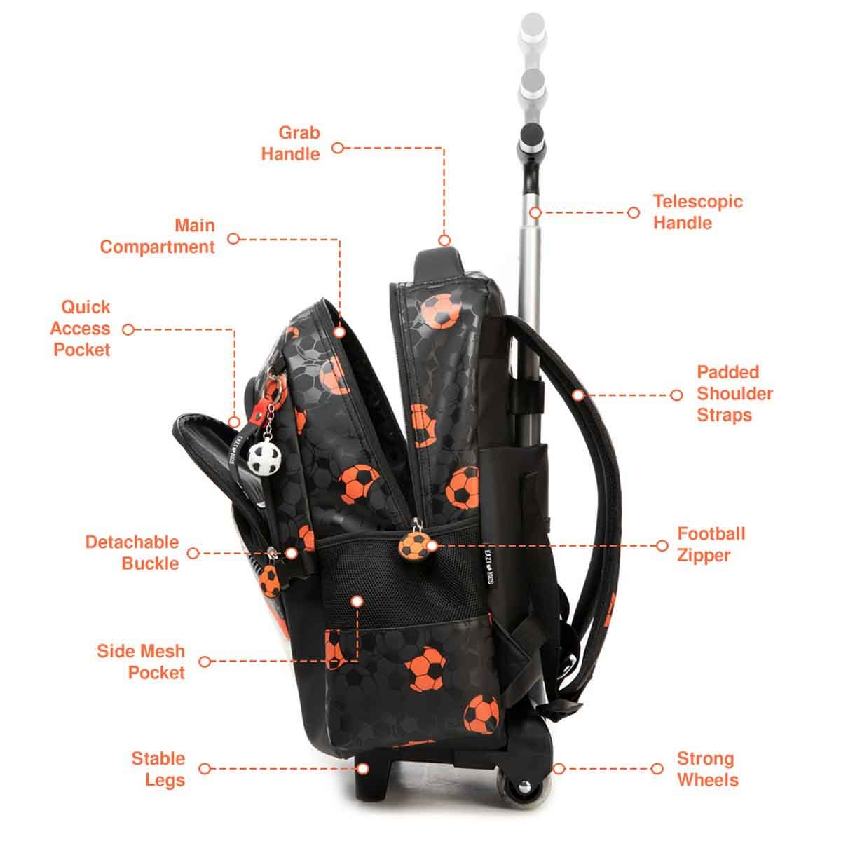 إيزي كيدز حقيبة مدرسية 4 في 1 مقاس 18 إنش بتصميم كرة القدم مع حقيبة دفل وحقيبة غداء ومقلمة