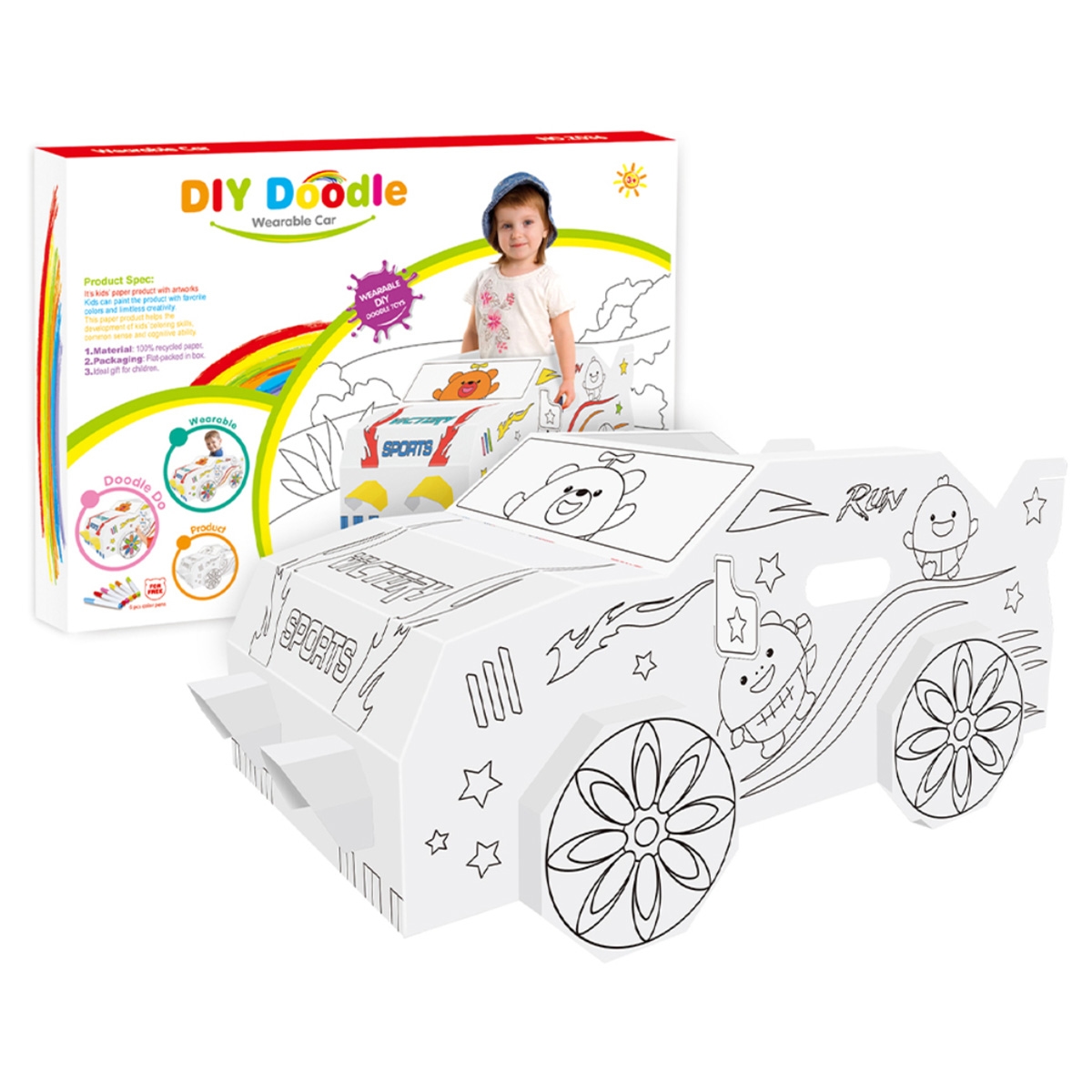 Eazy Kids Wearable Car DIY Doodle Coloring Art Kit Unisex, 3-4 Years