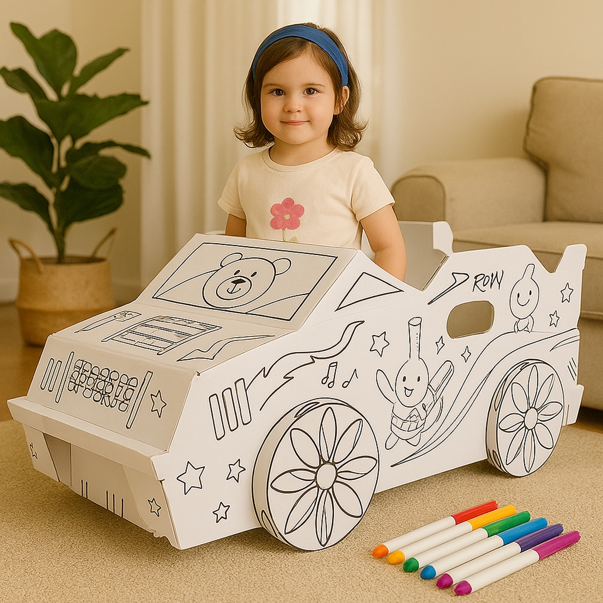 Eazy Kids Wearable Car DIY Doodle Coloring Art Kit Unisex, 3-4 Years