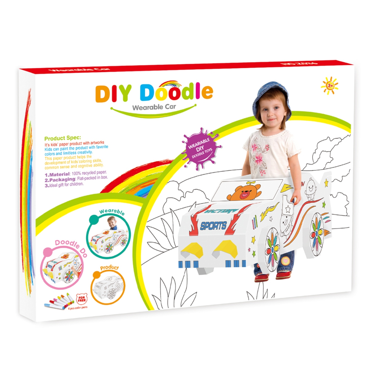 Eazy Kids Wearable Car DIY Doodle Coloring Art Kit Unisex, 3-4 Years