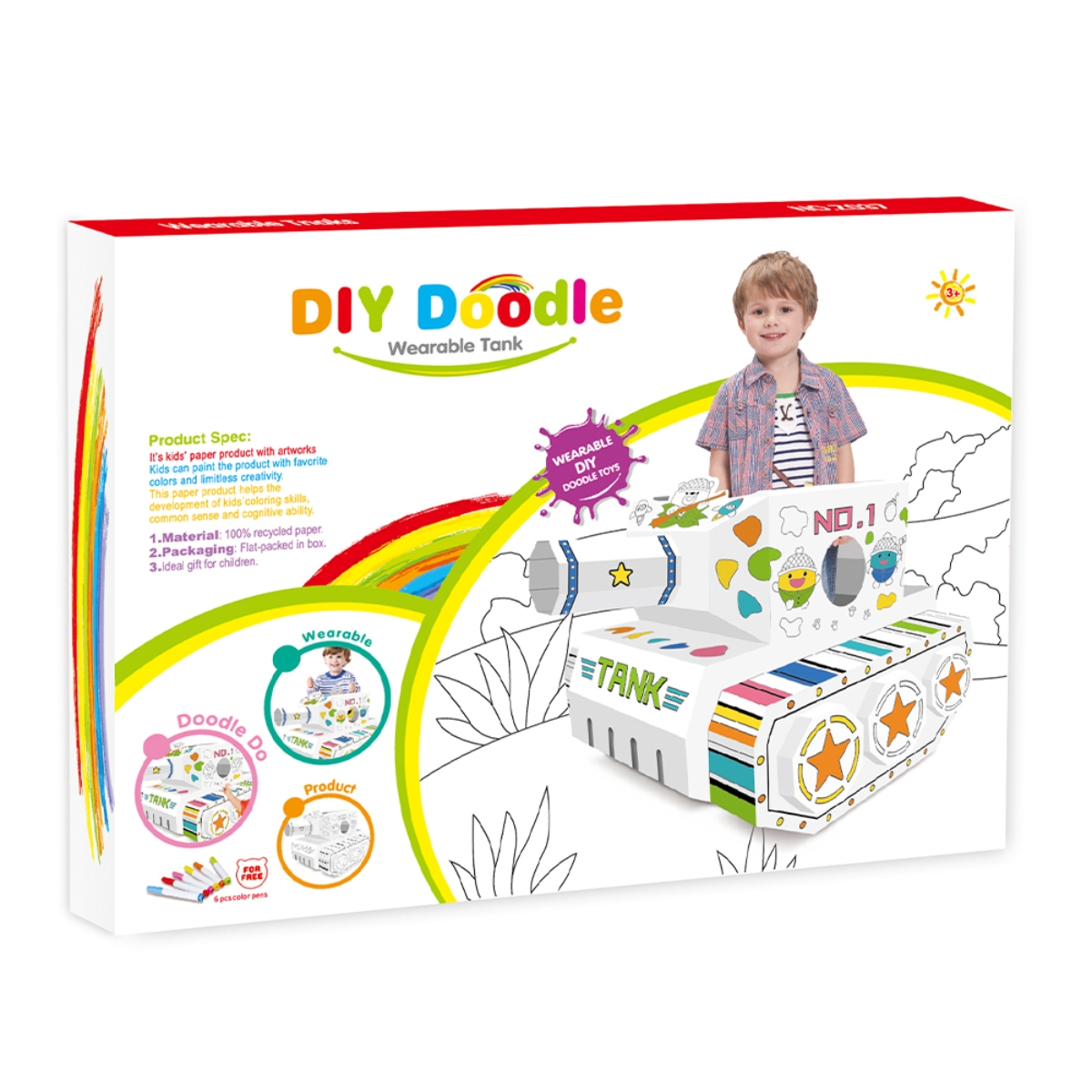 Eazy Kids Wearable Tank DIY Doodle Coloring Art Kit Unisex, 3-4 Years