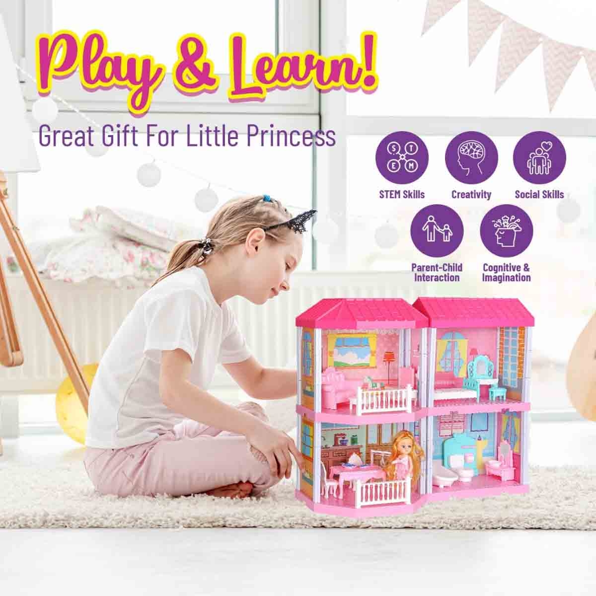 فيكسون منزل دمى فاخر فيلا بريتي ليتل تريجرز للبنات من عمر 5 إلى 7 سنوات