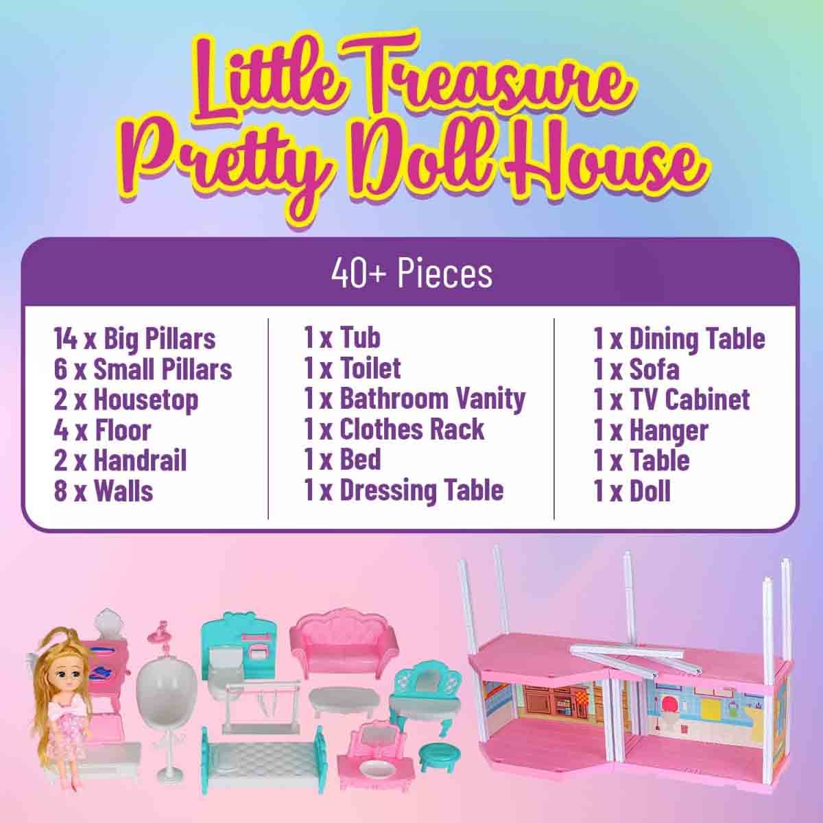 فيكسون منزل دمى فاخر فيلا بريتي ليتل تريجرز للبنات من عمر 5 إلى 7 سنوات