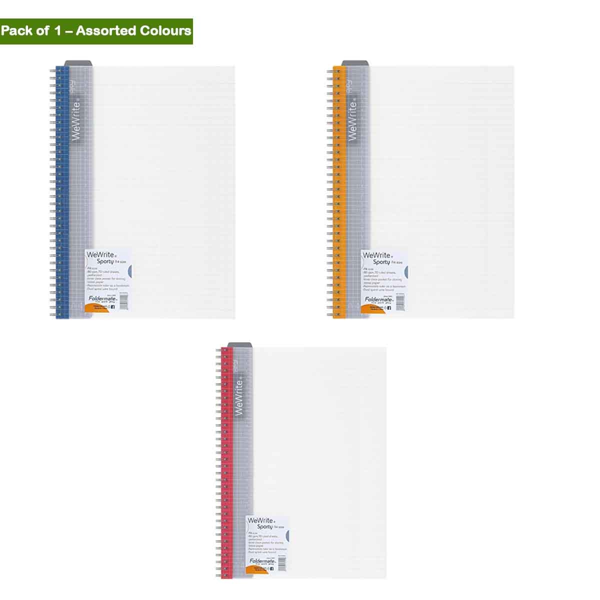 Foldermate A4 80GSM 70 Sheet WeWrite Sporty Regular Colour 1 Subject Assorted Spiral Notebook