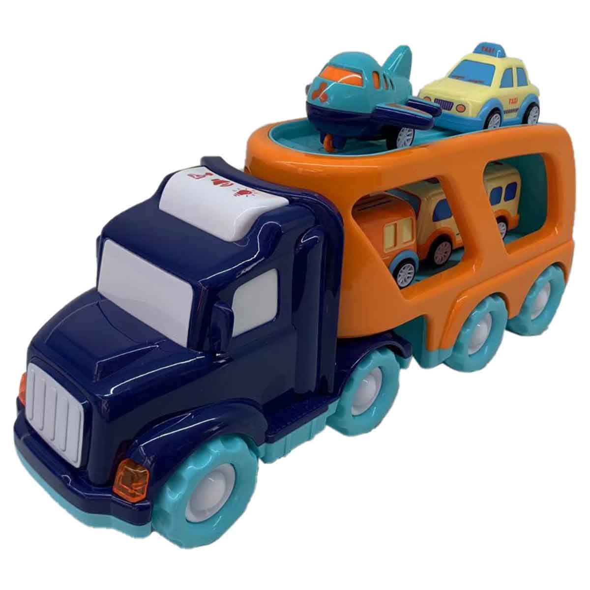 شين بينغ يو مجموعة شاحنة مدينة احتكاكية بضوء وصوت مع 4 سيارات سحب خلفي رقم PC66-02 للجنسين، من عمر 3-4 سنوات