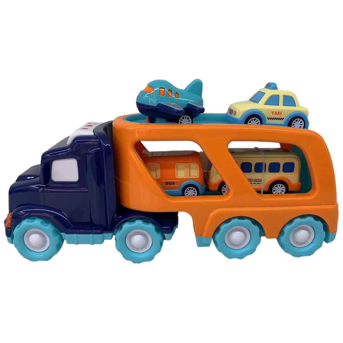 شين بينغ يو مجموعة شاحنة مدينة احتكاكية بضوء وصوت مع 4 سيارات سحب خلفي رقم PC66-02 للجنسين، من عمر 3-4 سنوات