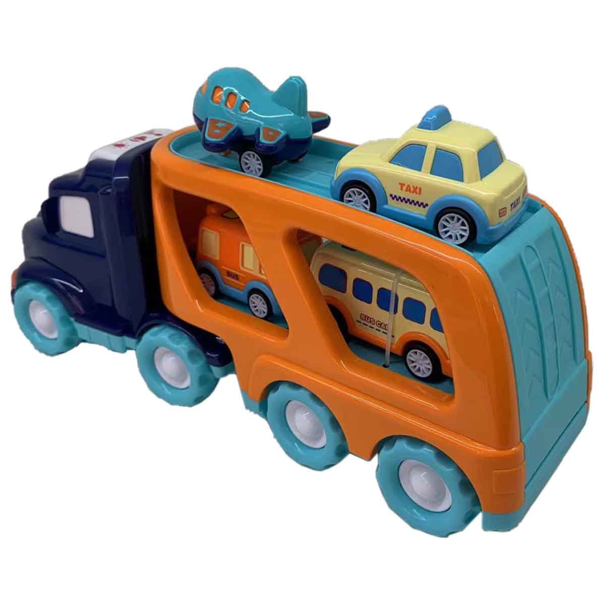 شين بينغ يو مجموعة شاحنة مدينة احتكاكية بضوء وصوت مع 4 سيارات سحب خلفي رقم PC66-02 للجنسين، من عمر 3-4 سنوات